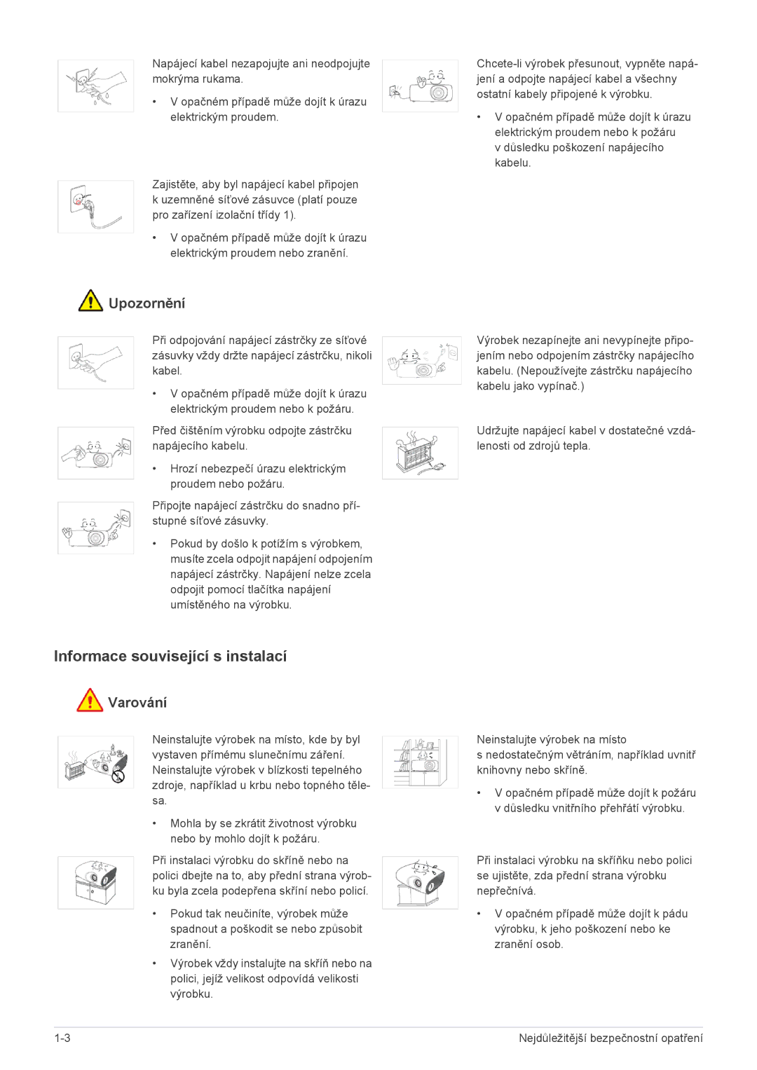 Samsung SP2203XWX/EN manual Informace související s instalací, Upozornění 