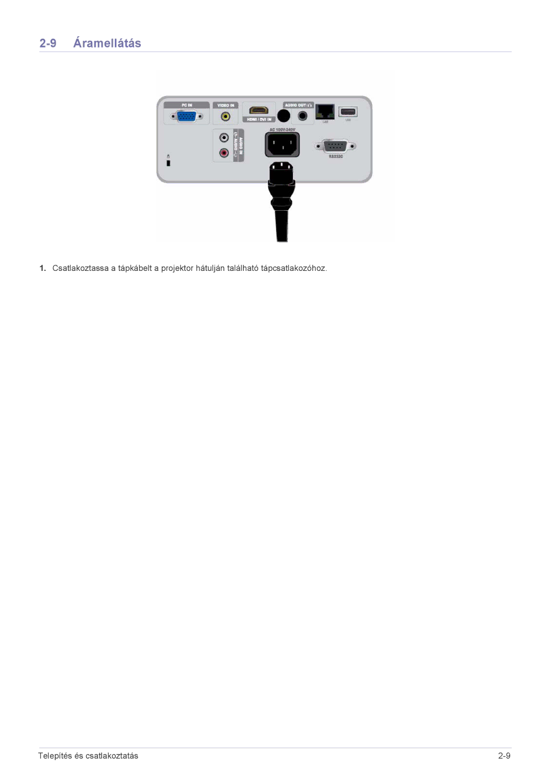 Samsung SP2253WWX/EN, SP2053WWX/EN manual Áramellátás 