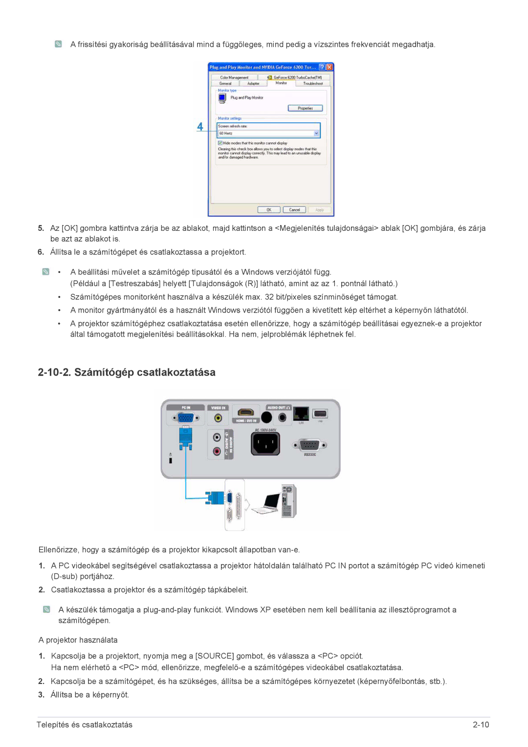 Samsung SP2253WWX/EN, SP2053WWX/EN manual 10-2. Számítógép csatlakoztatása 