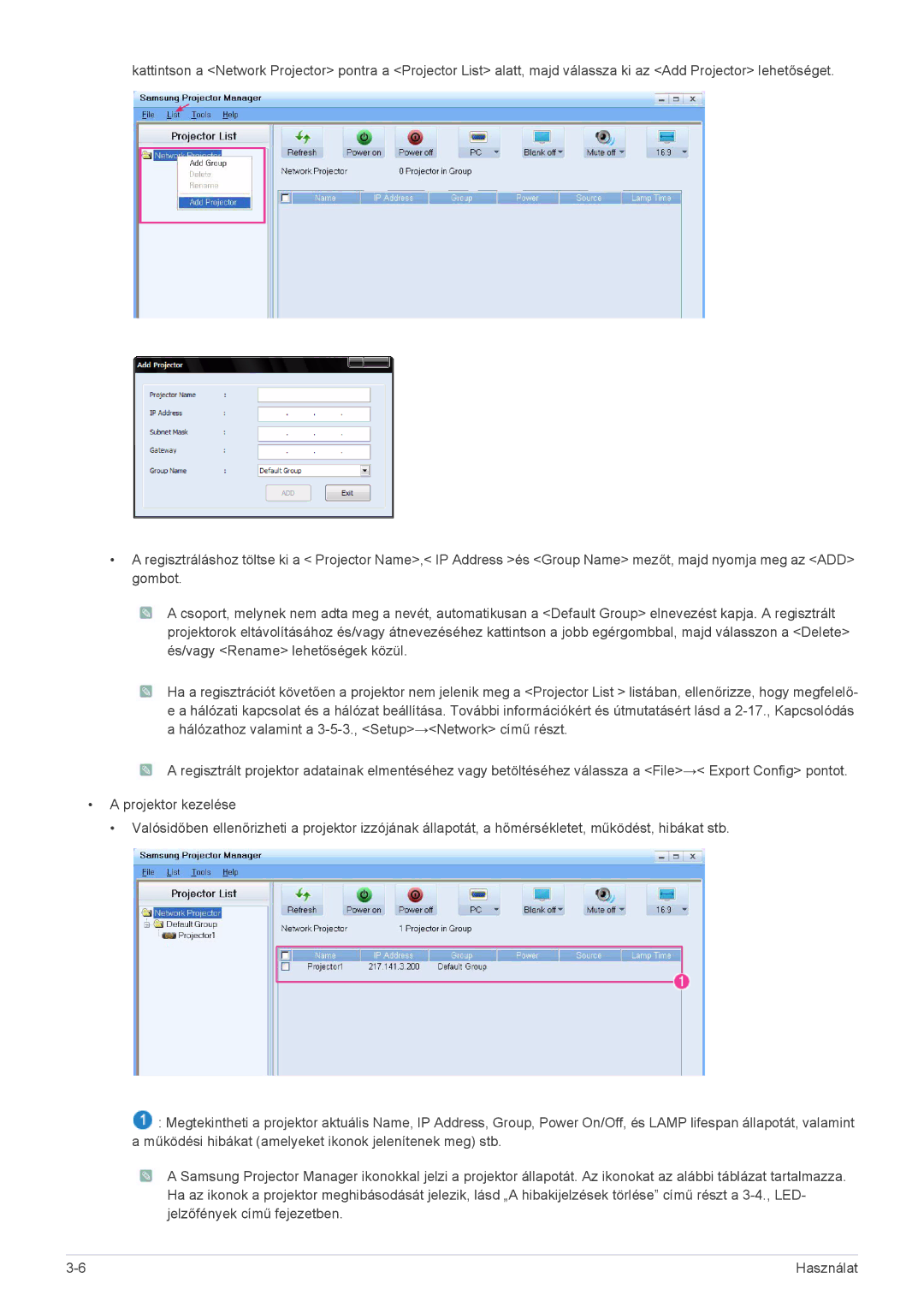 Samsung SP2253WWX/EN, SP2053WWX/EN manual Használat 