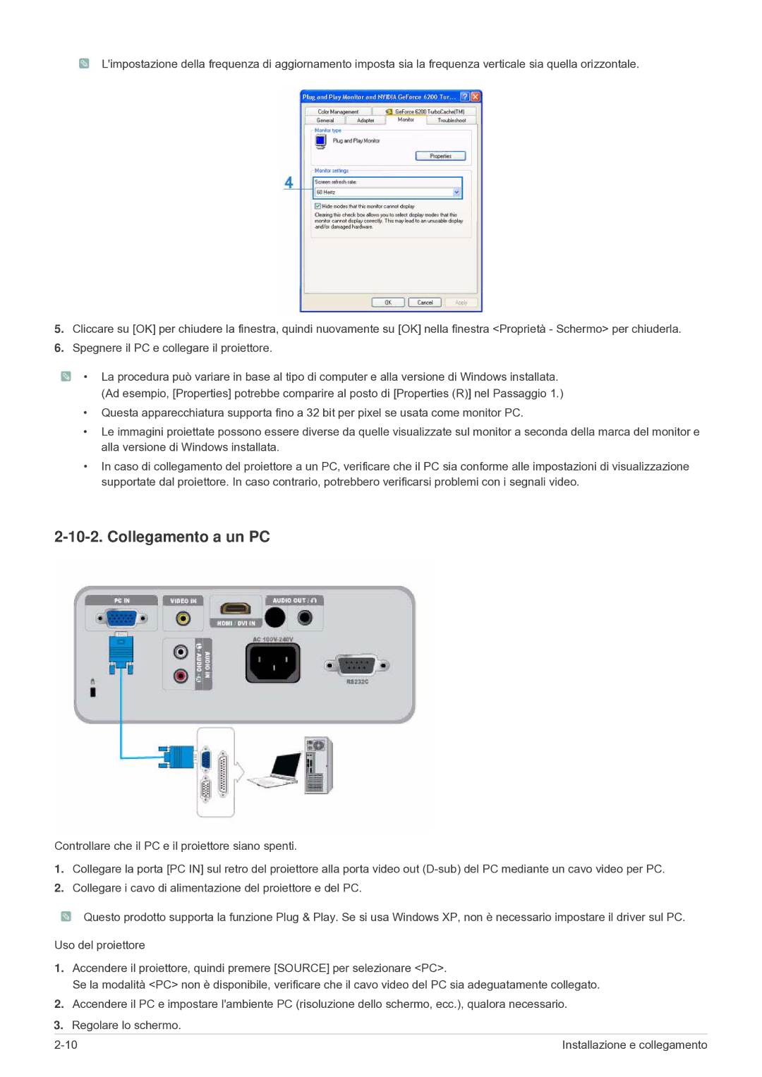 Samsung SP2503SWX/EN, SP2003SWX/EN manual Collegamento a un PC 