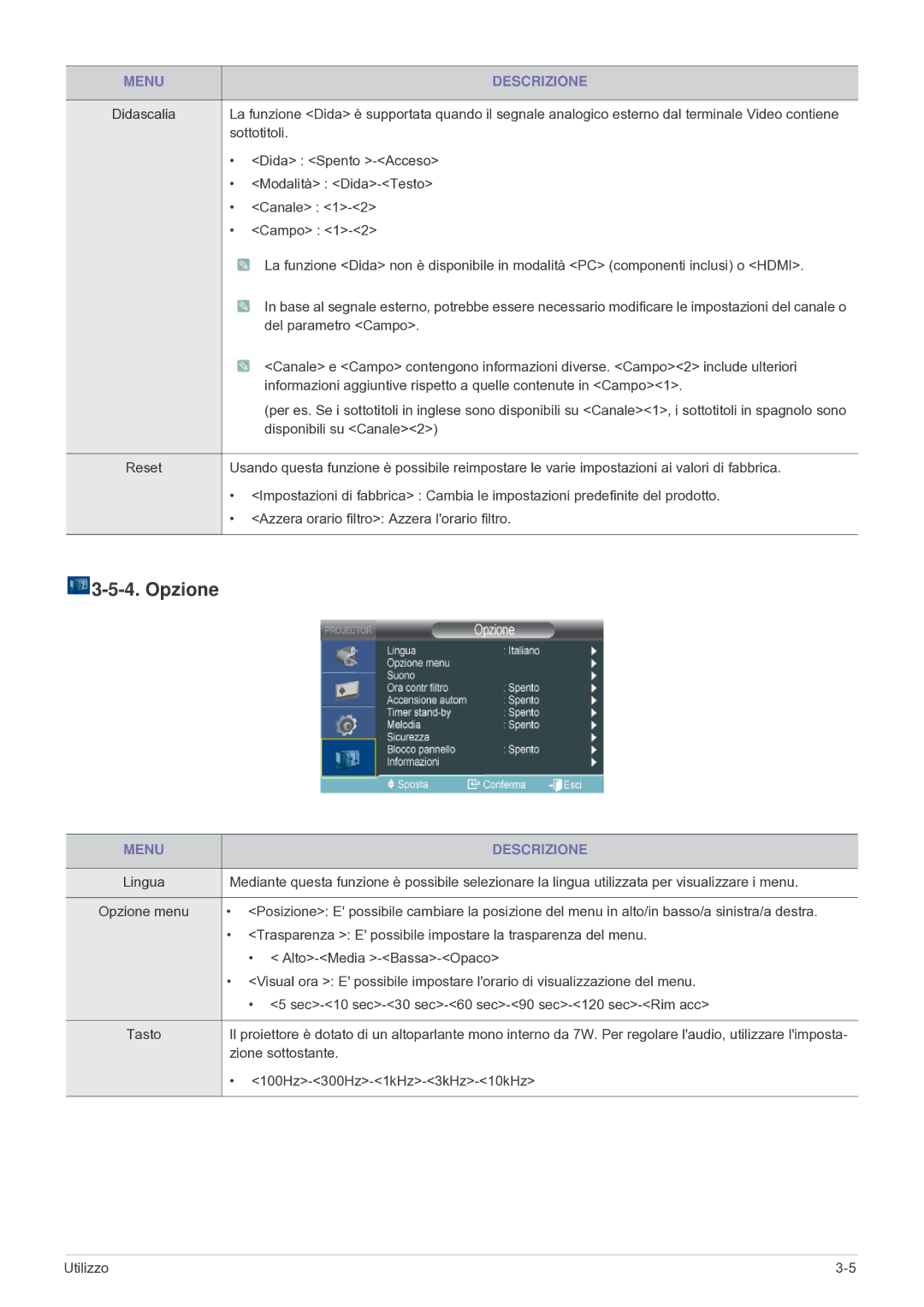 Samsung SP2503SWX/EN, SP2003SWX/EN manual Opzione 