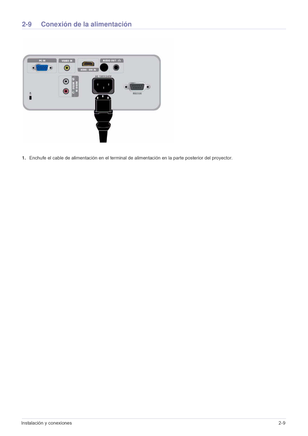 Samsung SP2003SWX/EN, SP2503SWX/EN manual Conexión de la alimentación 