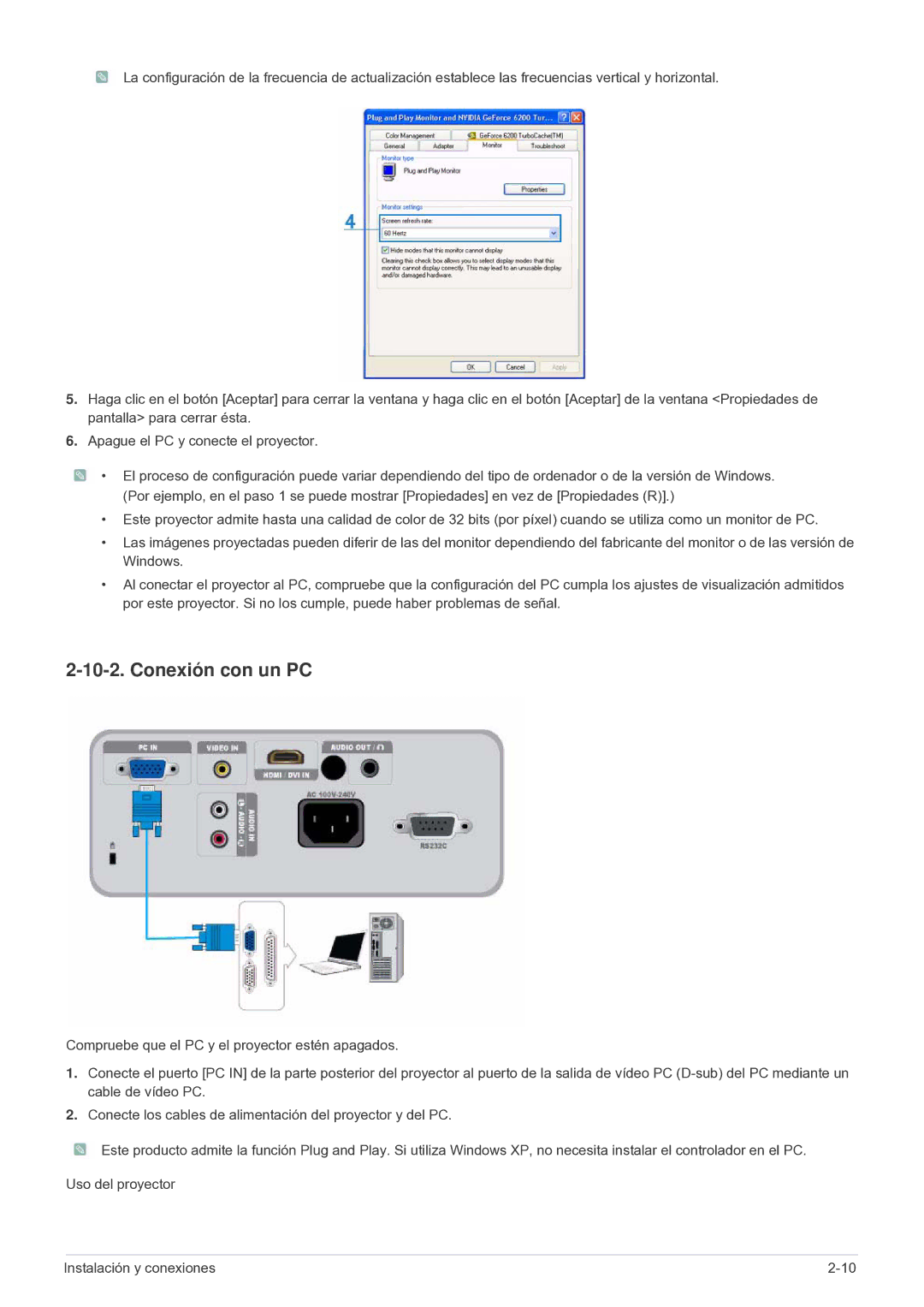 Samsung SP2003SWX/EN, SP2503SWX/EN manual Conexión con un PC 