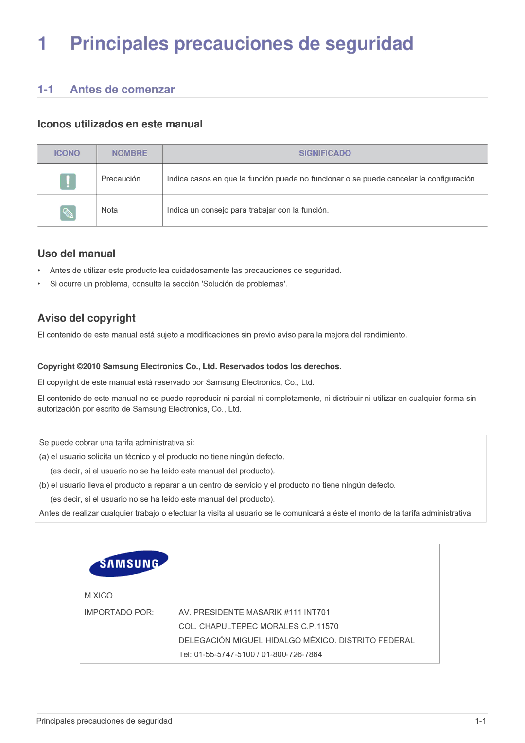 Samsung SP2003SWX/EN Antes de comenzar, Iconos utilizados en este manual, Uso del manual, Aviso del copyright 