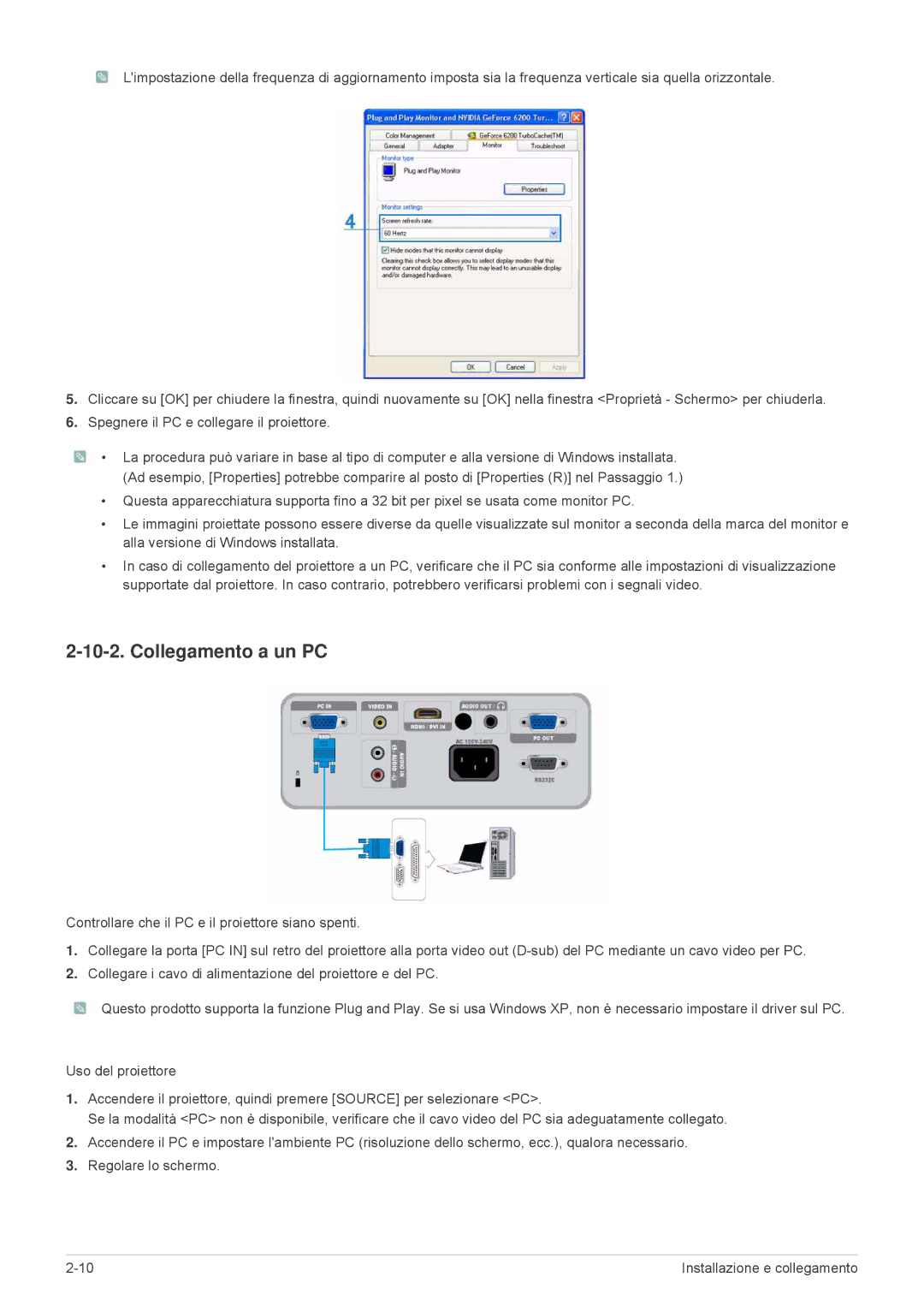 Samsung SP2203WWX/EN, SP2503WWX/EN, SP2003WWX/EN manual Collegamento a un PC 