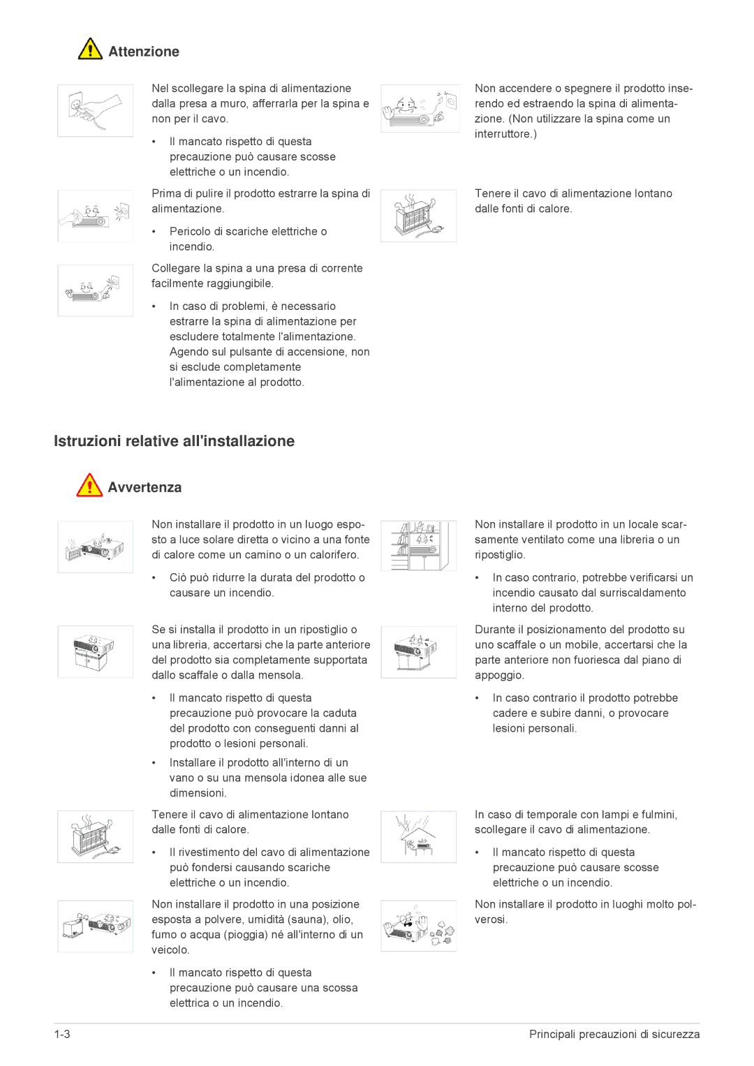 Samsung SP2503WWX/EN, SP2203WWX/EN, SP2003WWX/EN manual Istruzioni relative allinstallazione, Attenzione 