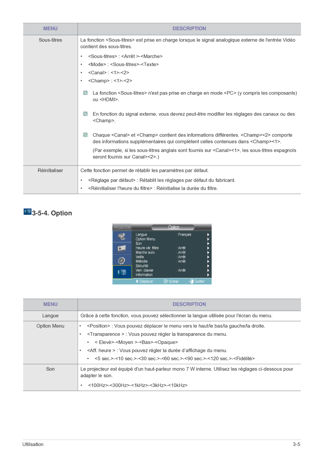 Samsung SP2503WWX/EN manual Option 