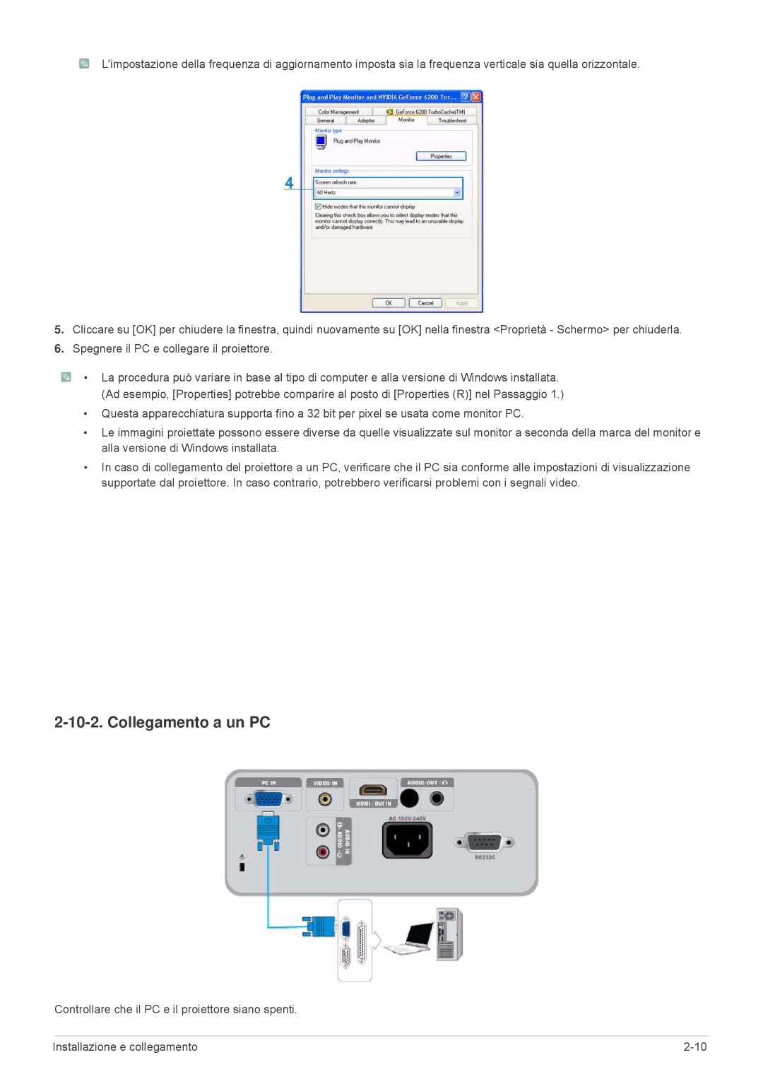 Samsung SP2203XWCX/EN, SP2503XWCX/EN manual Collegamento a un PC 