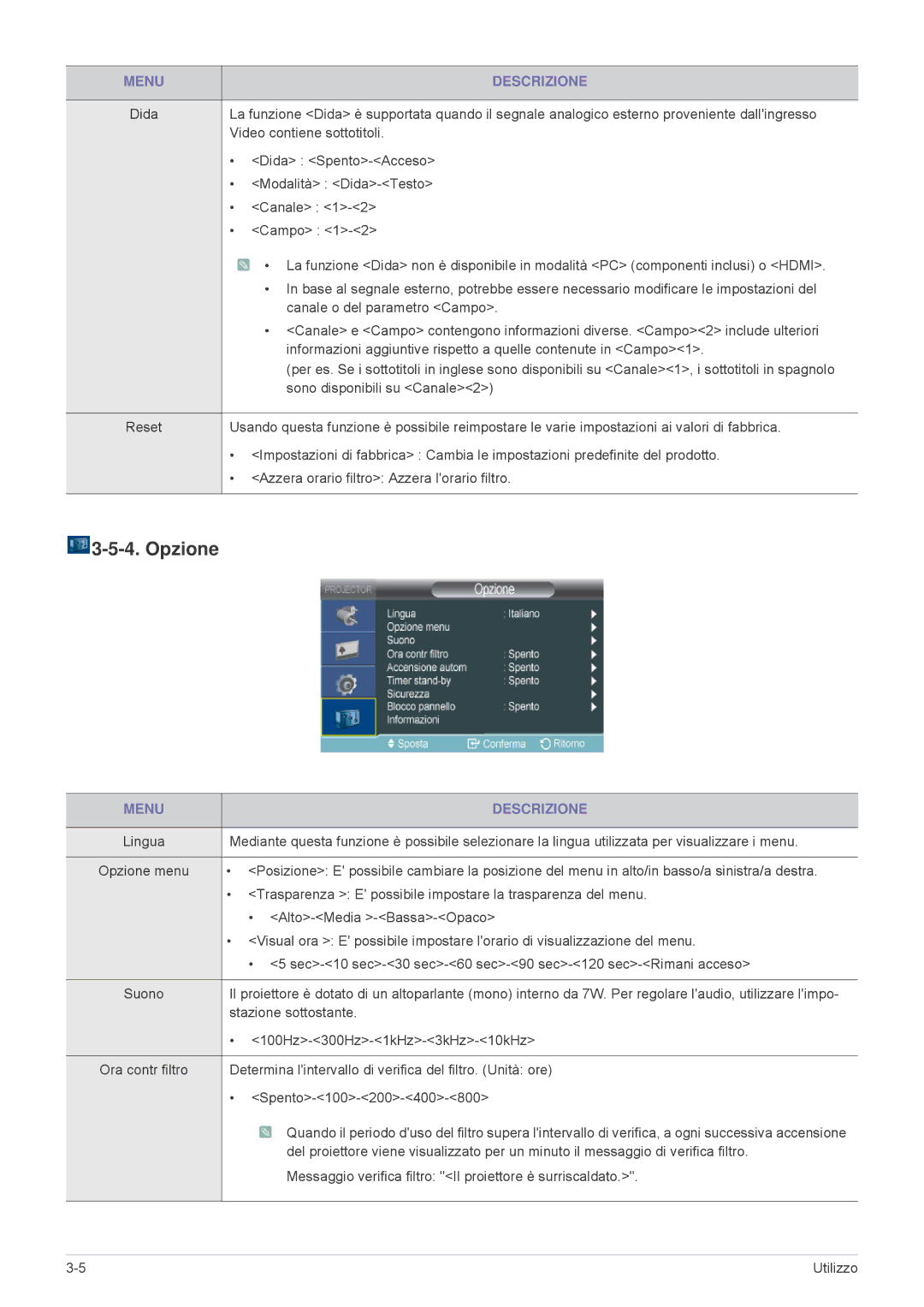 Samsung SP2503XWCX/EN, SP2203XWCX/EN manual Opzione 