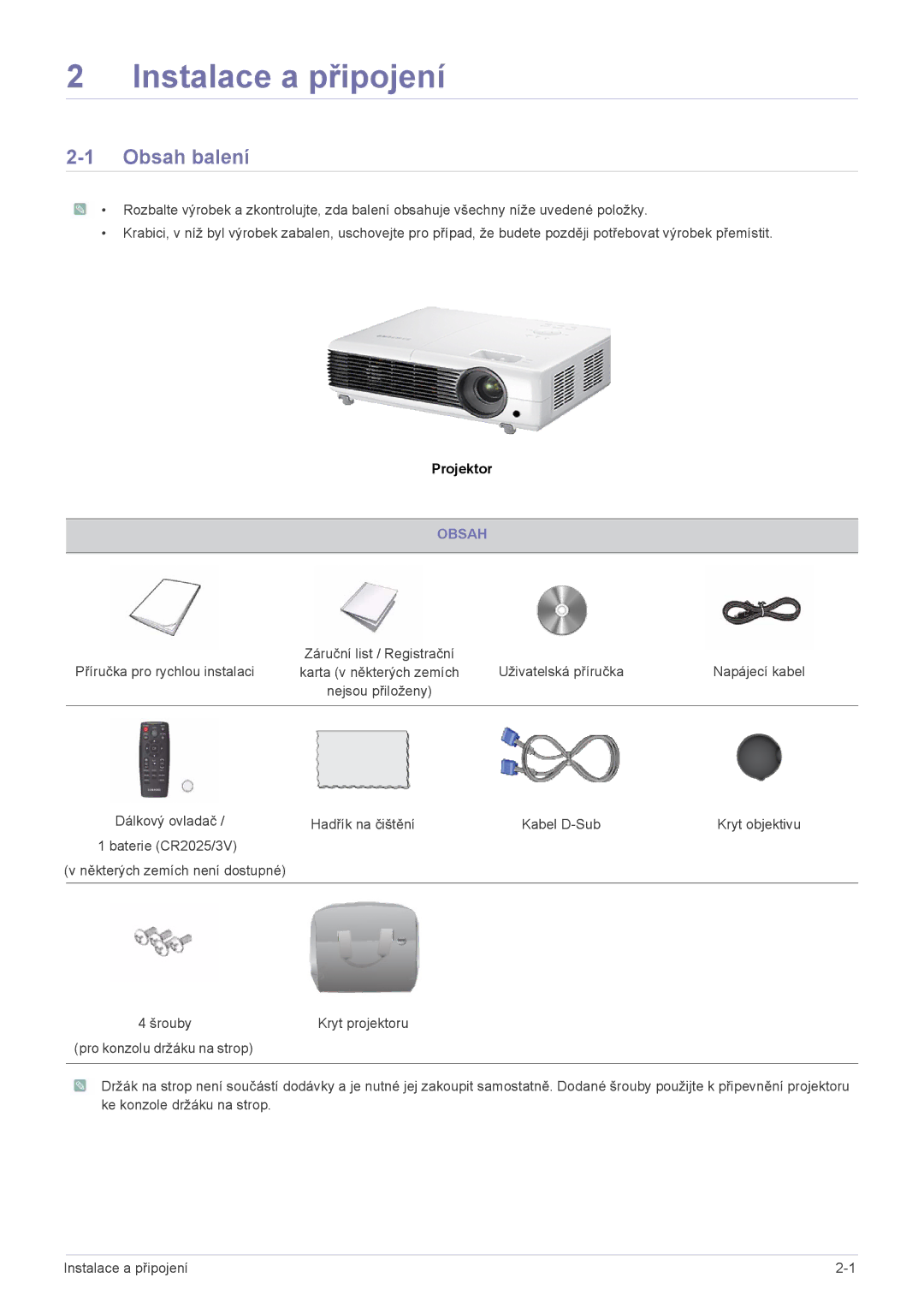 Samsung SP2203XWCX/EN, SP2503XWCX/EN manual Obsah balení 