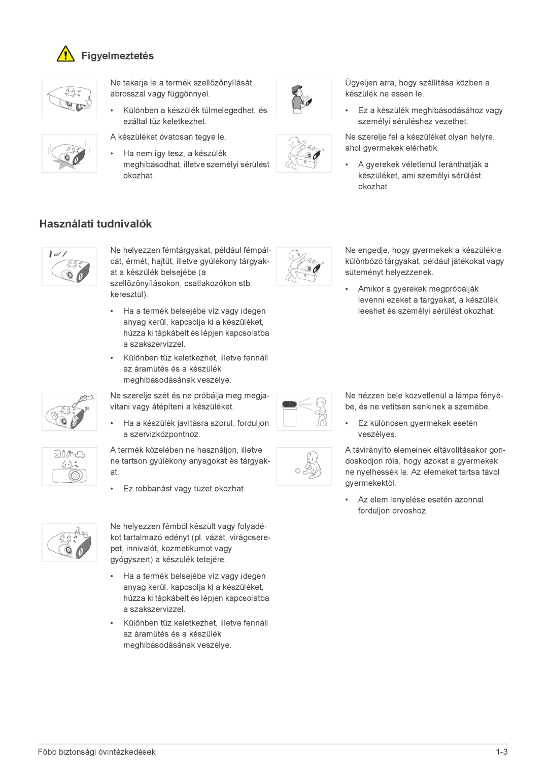 Samsung SP2003XWX/EN, SP2503XWX/EN manual Használati tudnivalók 