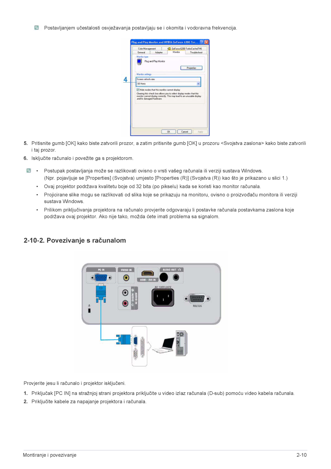 Samsung SP2503XWX/EN manual Povezivanje s računalom 