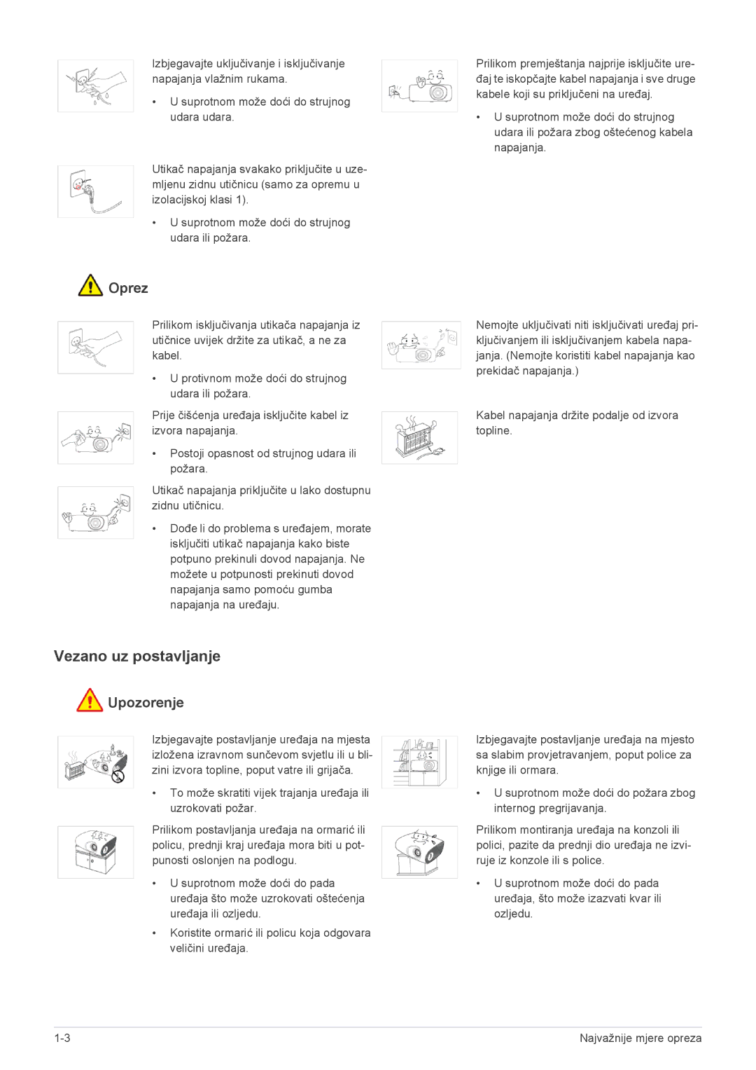 Samsung SP2503XWX/EN manual Vezano uz postavljanje, Oprez 