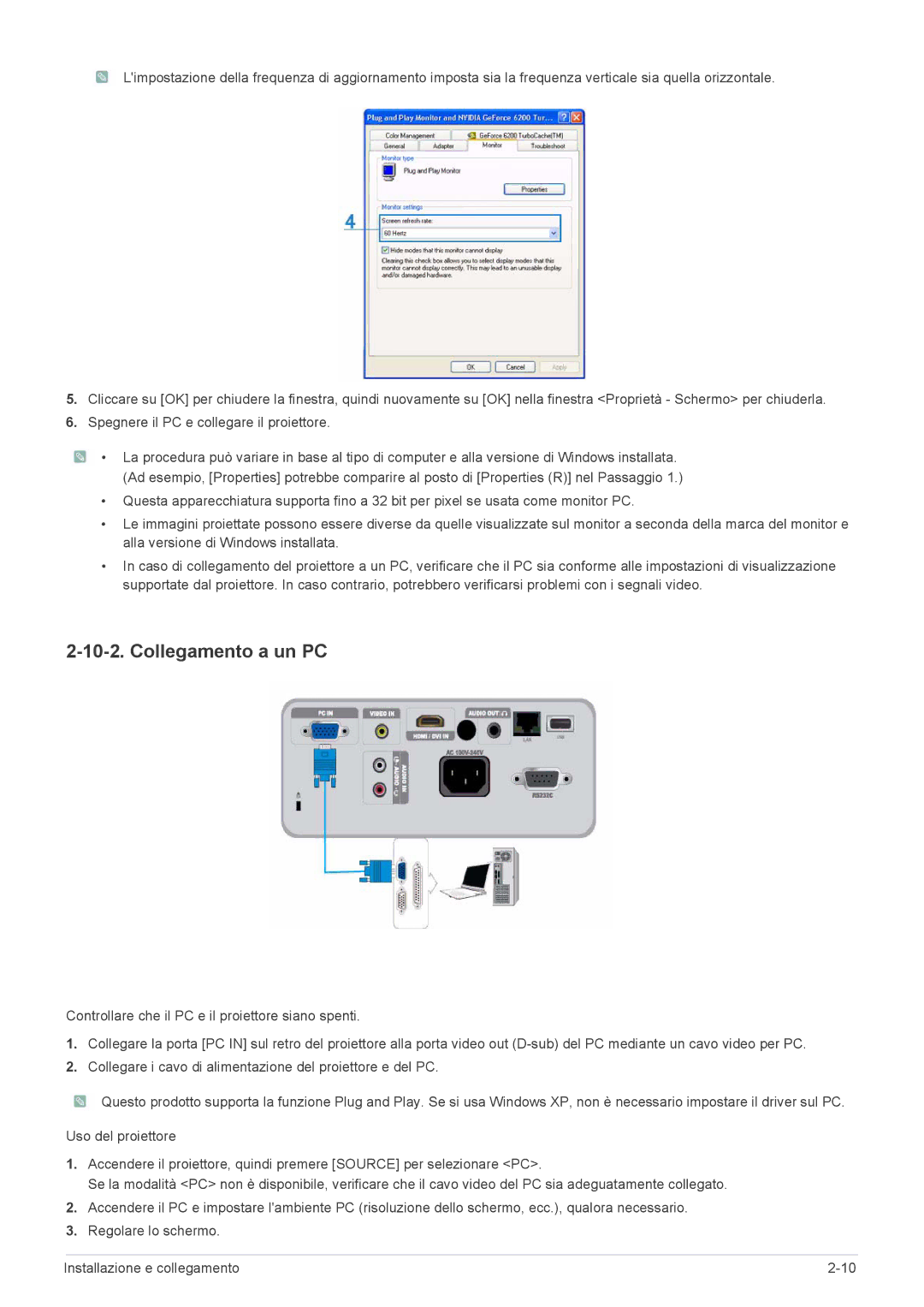 Samsung SP2553WWX/EN, SP2553XWX/EN, SP2253WWX/EN manual Collegamento a un PC 