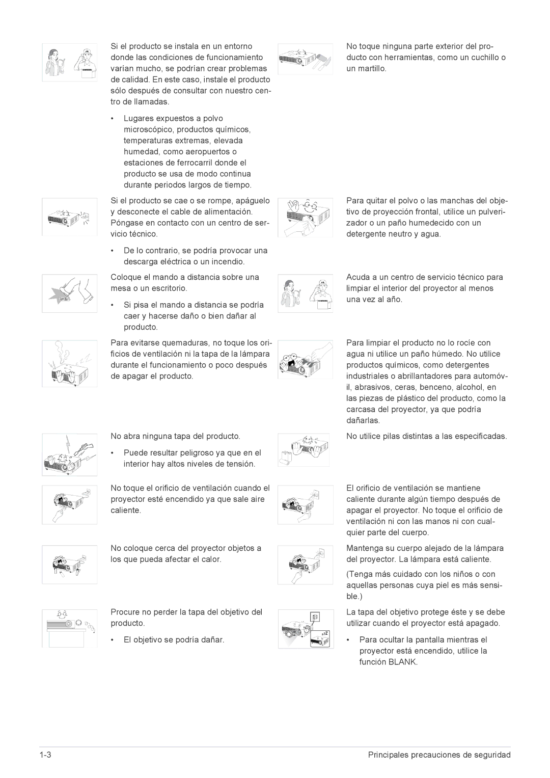 Samsung SP2553XWX/EN, SP2553WWX/EN, SP2253XWX/EN manual Principales precauciones de seguridad 