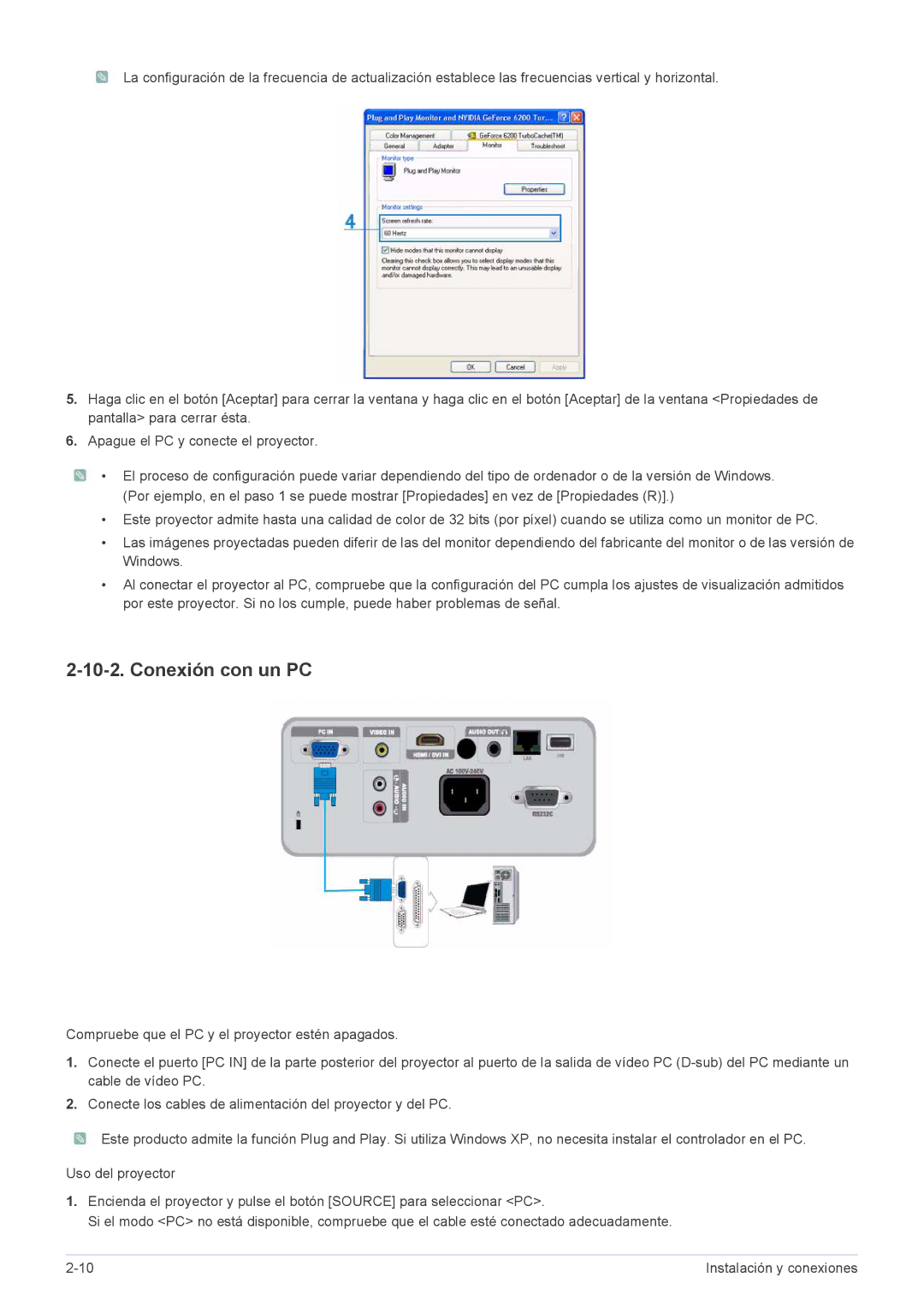 Samsung SP2253XWX/EN, SP2553WWX/EN, SP2553XWX/EN manual Conexión con un PC 