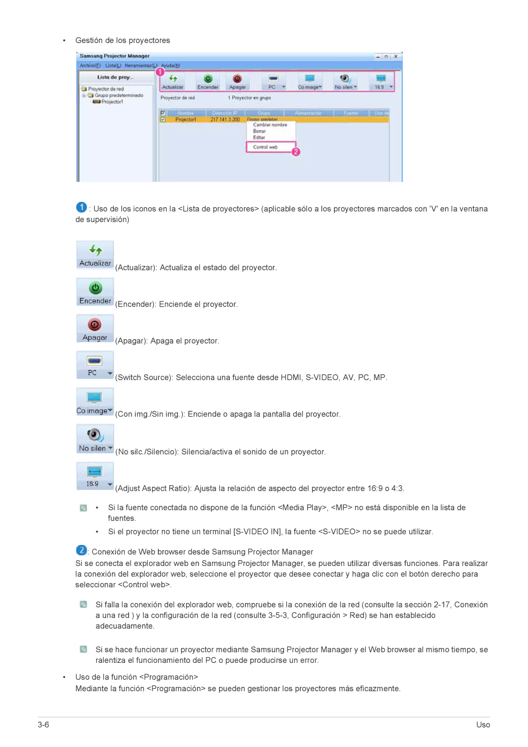 Samsung SP2253XWX/EN, SP2553WWX/EN, SP2553XWX/EN manual Uso 