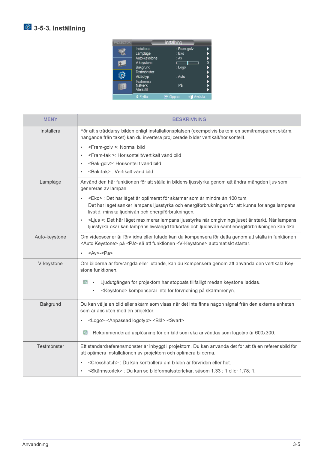 Samsung SP2553WWX/EN, SP2553XWX/EN manual Inställning 