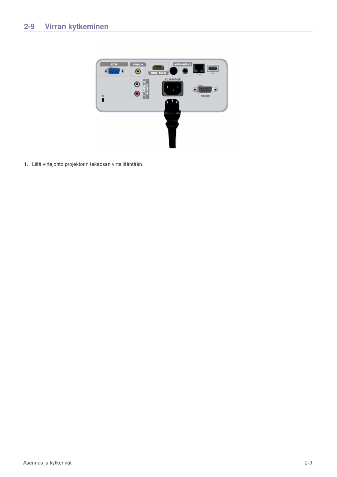 Samsung SP2553WWX/EN, SP2553XWX/EN manual Virran kytkeminen 