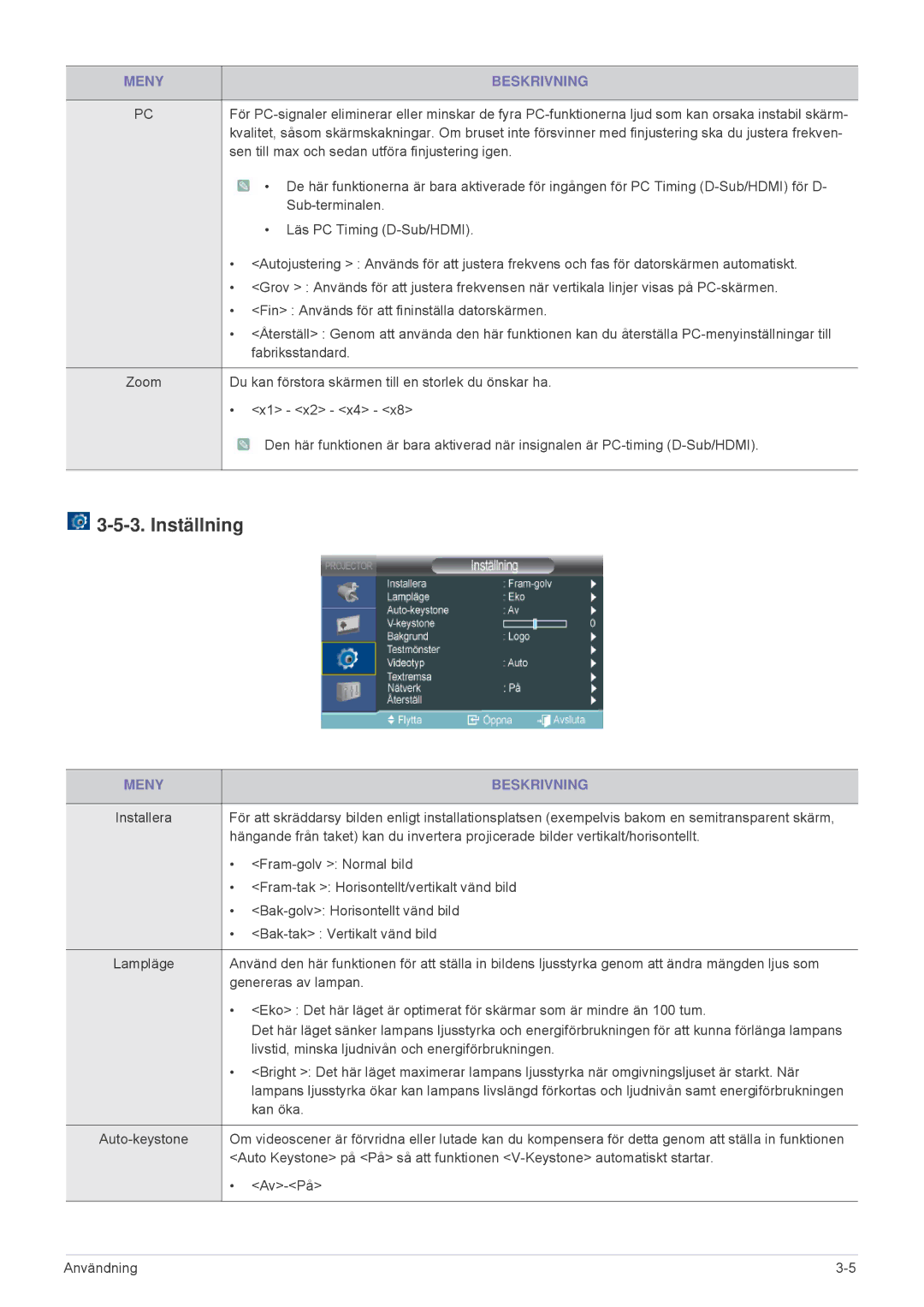 Samsung SP2553WWX/EN, SP2553XWX/EN manual Inställning 