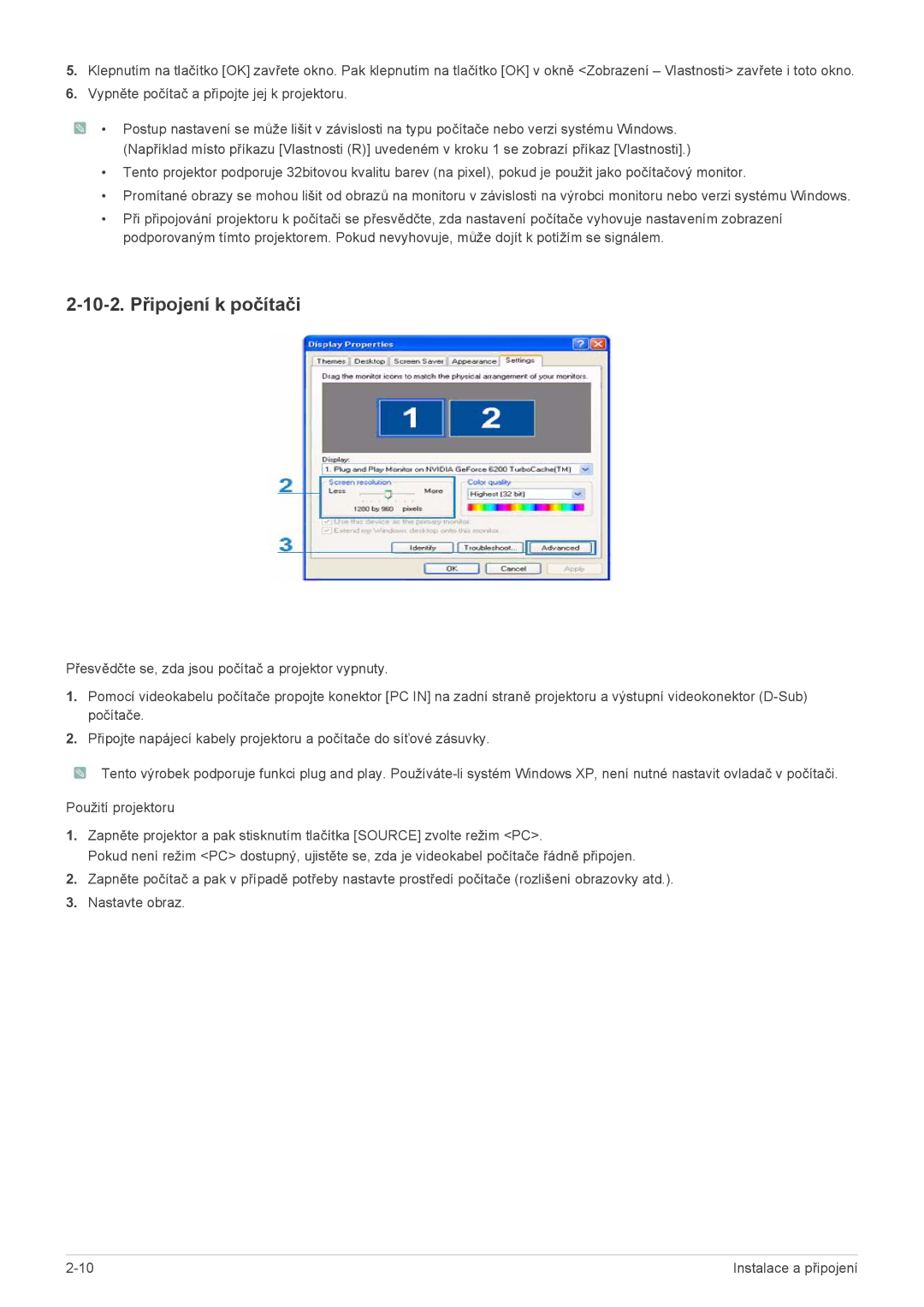 Samsung SP2253XWCX/EN, SP2553XWCX/EN manual 10-2. Připojení k počítači 