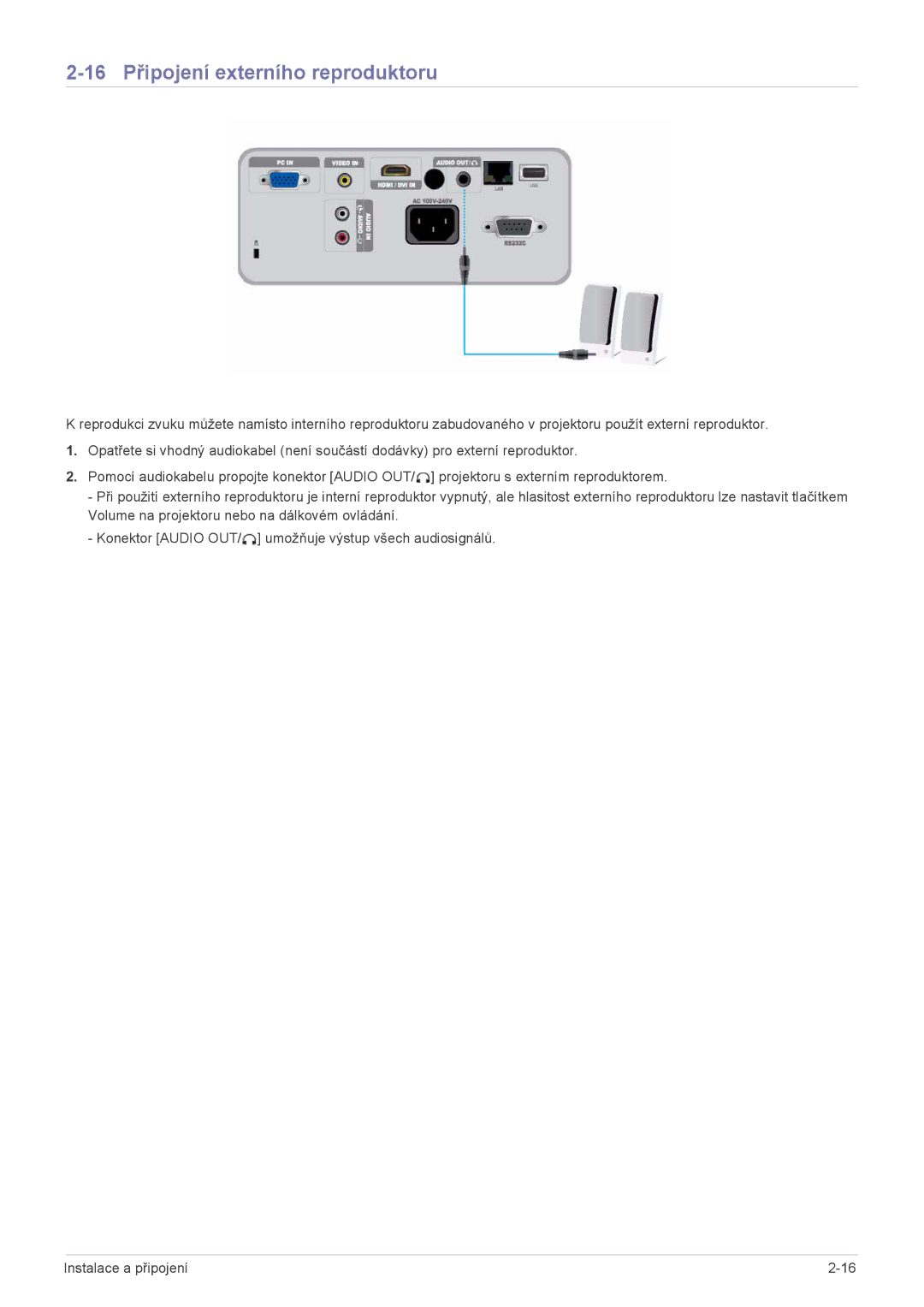 Samsung SP2553XWCX/EN, SP2253XWCX/EN manual 16 Připojení externího reproduktoru 