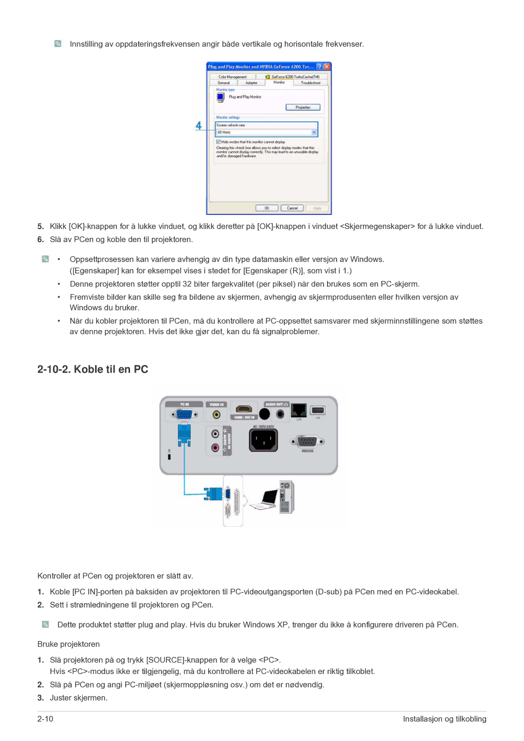 Samsung SP2553XWCX/EN manual Koble til en PC 