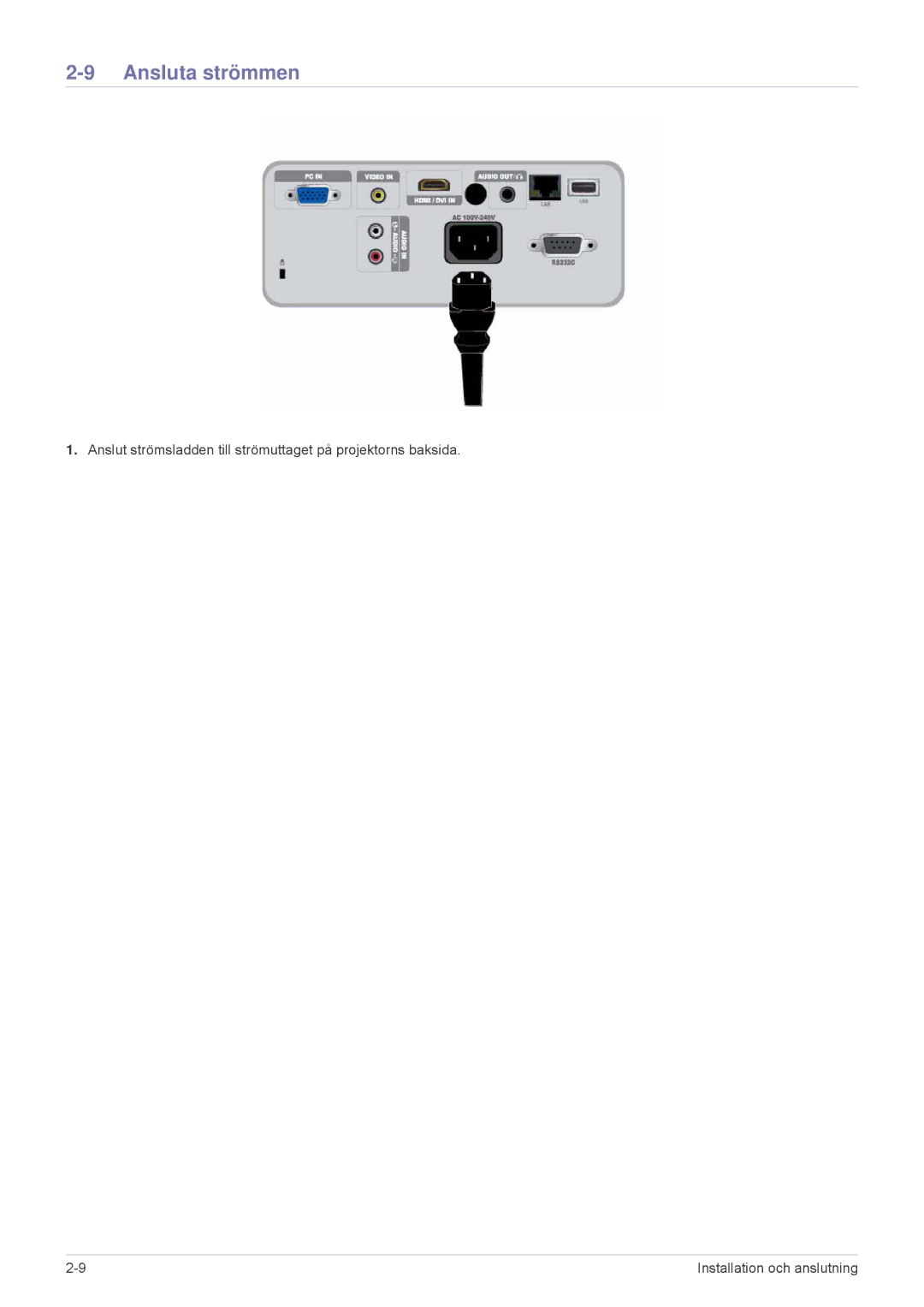 Samsung SP2553XWCX/EN manual Ansluta strömmen 