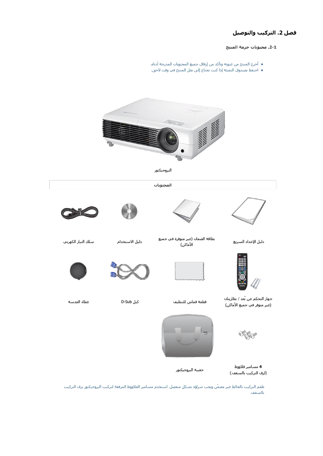 Samsung SP2553XWCX/NG manual ﺞﺘﻨﻤﻟا ﺔﻣﺰﺣ تﺎﻳﻮﺘﺤﻣ, تﺎﻳﻮﺘﺤﻤﻟا 