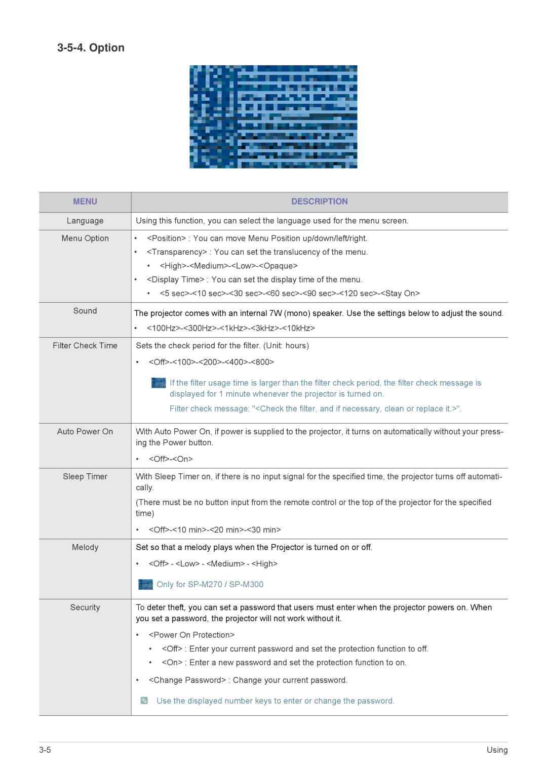 Samsung SP3003XWX/EN, SP3003XWX/XY, SP2703XWX/EN manual Option, Only for SP-M270 / SP-M300 