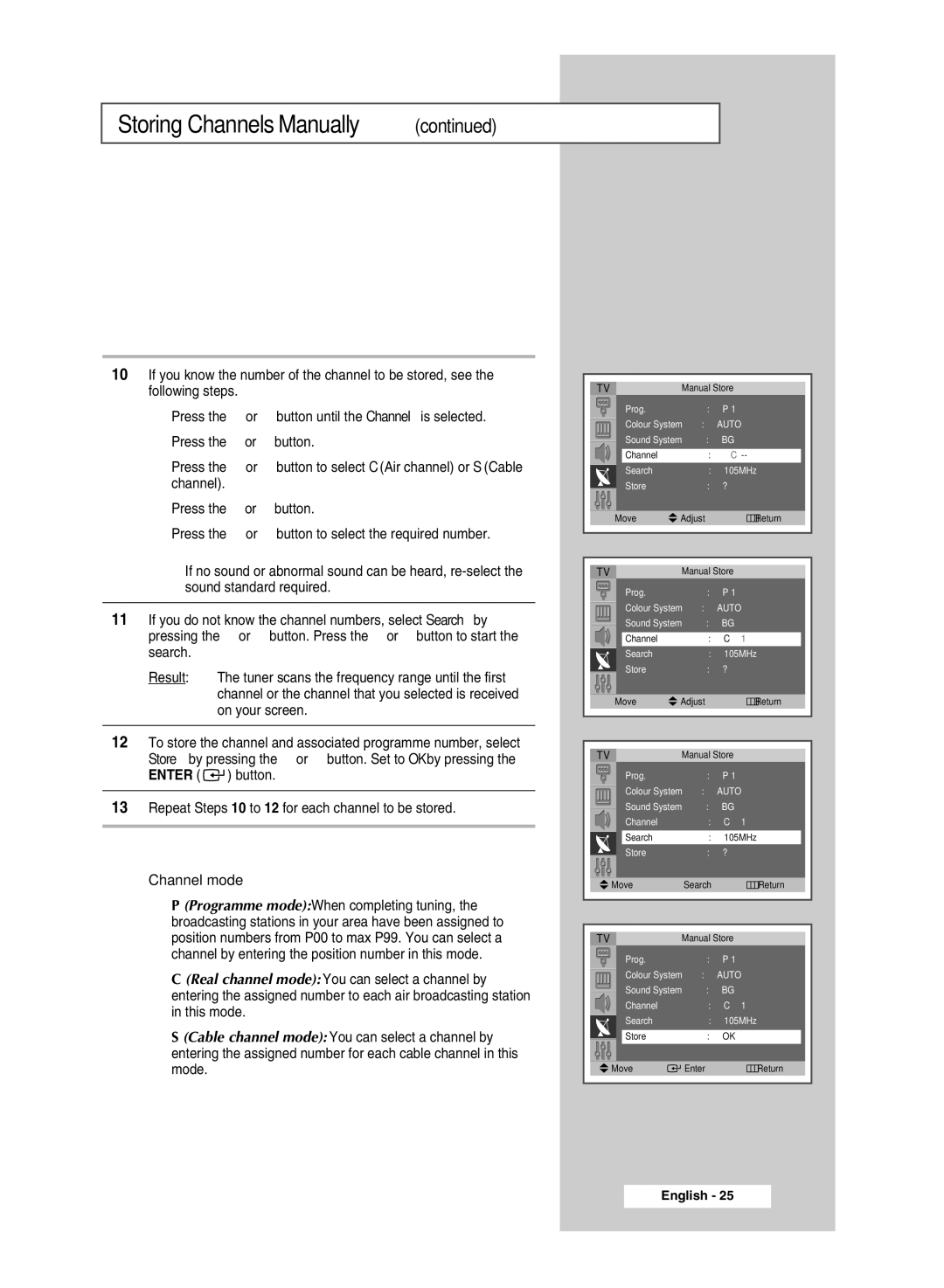 Samsung SP4202 manual Channel mode 