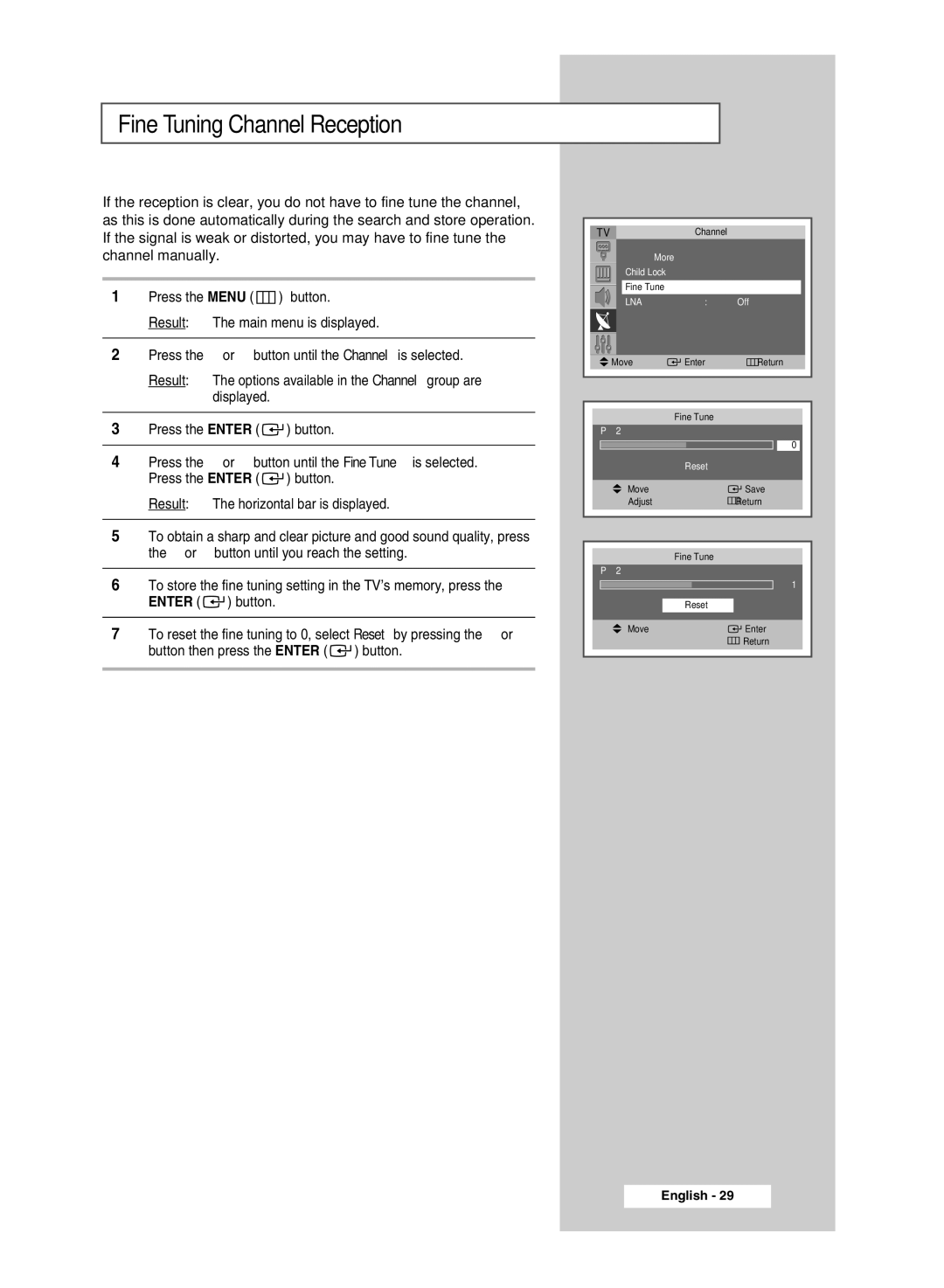 Samsung SP4202 manual Fine Tuning Channel Reception 