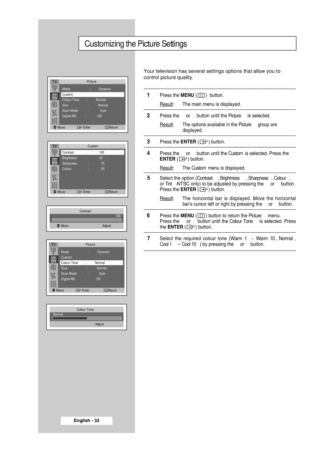 Samsung SP4202 manual Customizing the Picture Settings 