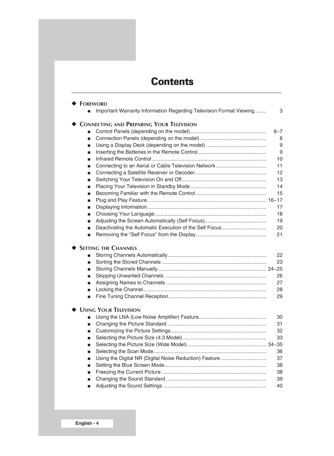 Samsung SP4202 manual Contents 