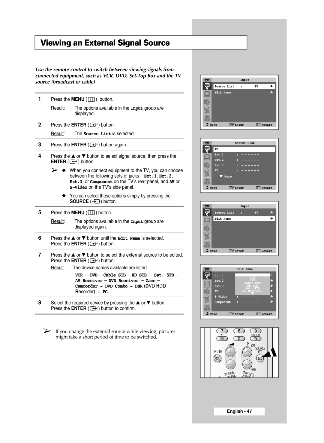 Samsung SP4202 manual Viewing an External Signal Source 