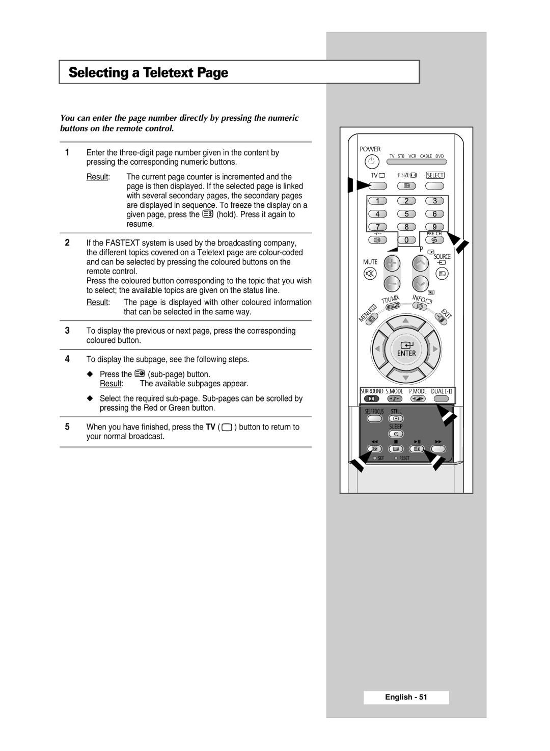 Samsung SP4202 manual Selecting a Teletext 