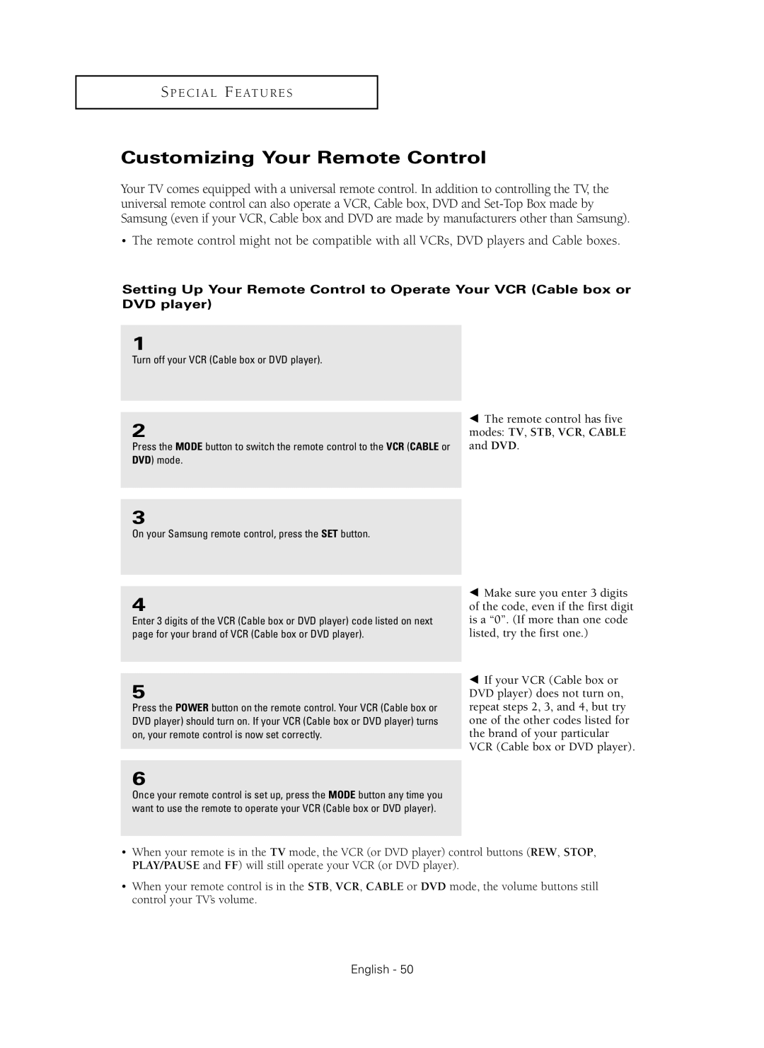 Samsung SP42Q2HL manual Customizing Your Remote Control 