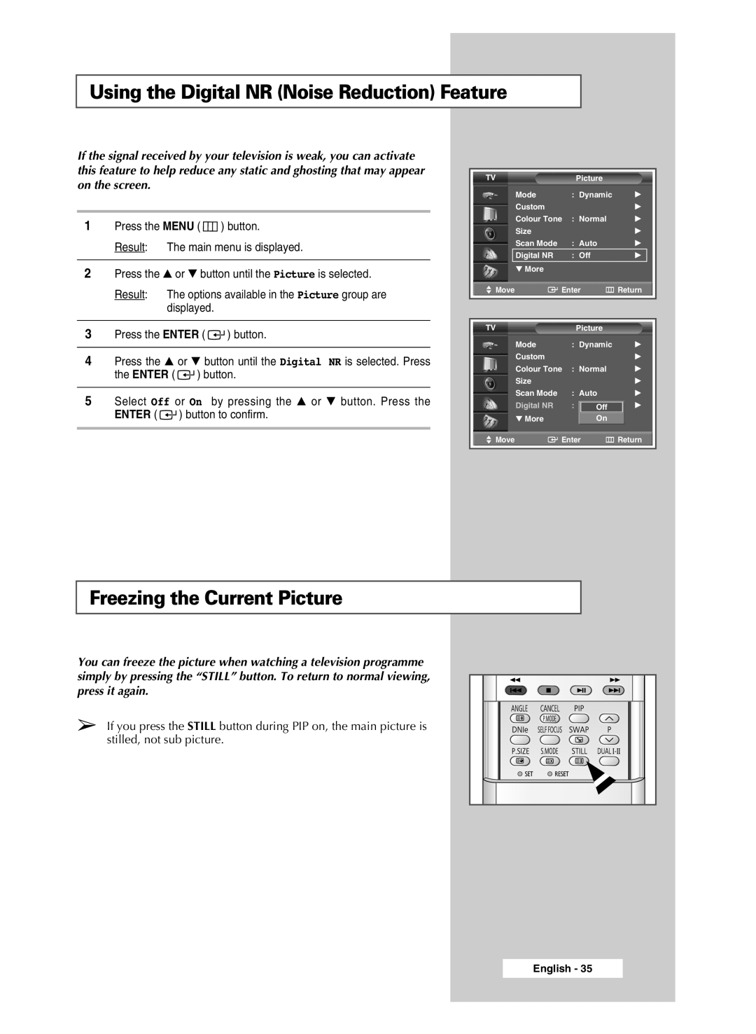 Samsung SP43H3HT manual Using the Digital NR Noise Reduction Feature, On the screen 