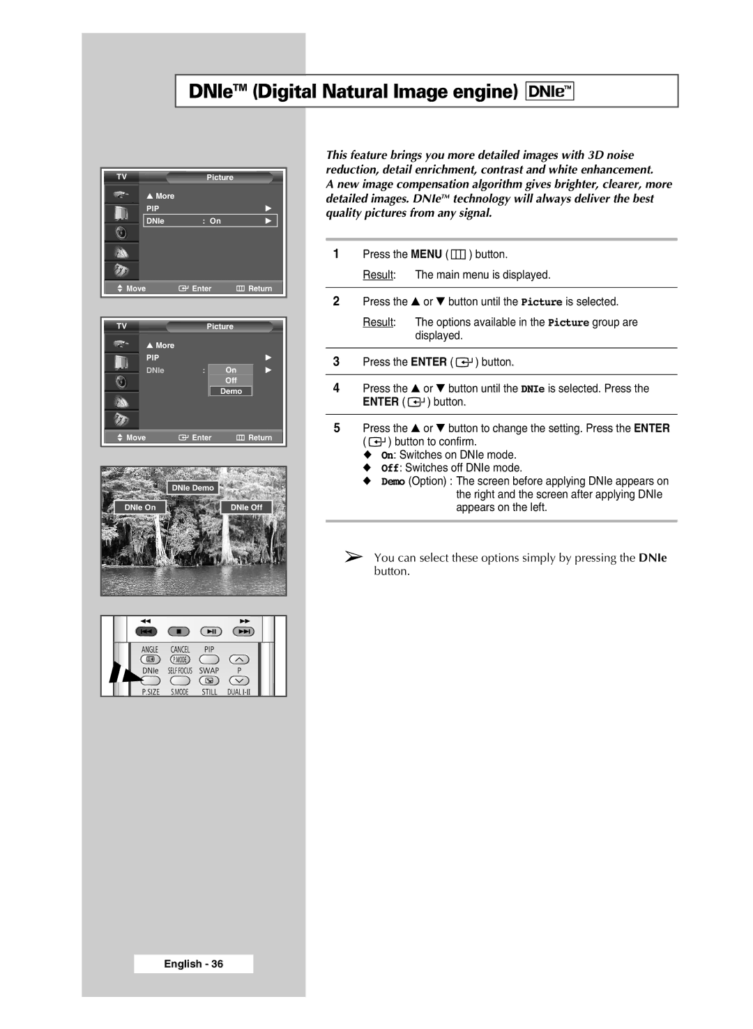 Samsung SP43H3HT manual DNIeTM Digital Natural Image engine 