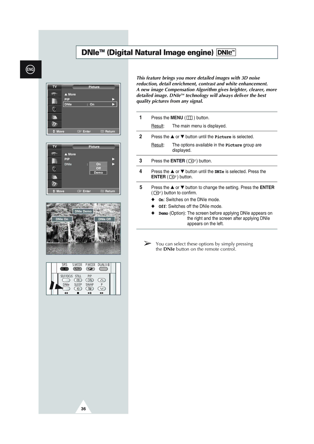 Samsung SP43Q1, SQ47Q1, SP43T8, SP54T8, SP43W6 manual DNIeTM Digital Natural Image engine 