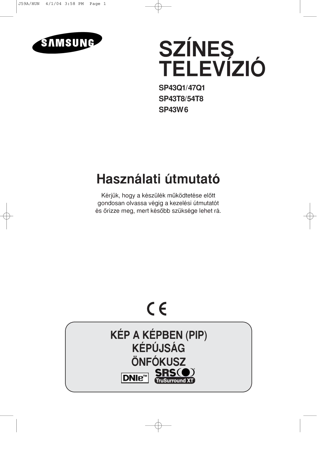 Samsung SP43T8/54T8, SP43Q1/47Q1 manual SZêNES TELEVêZIî 