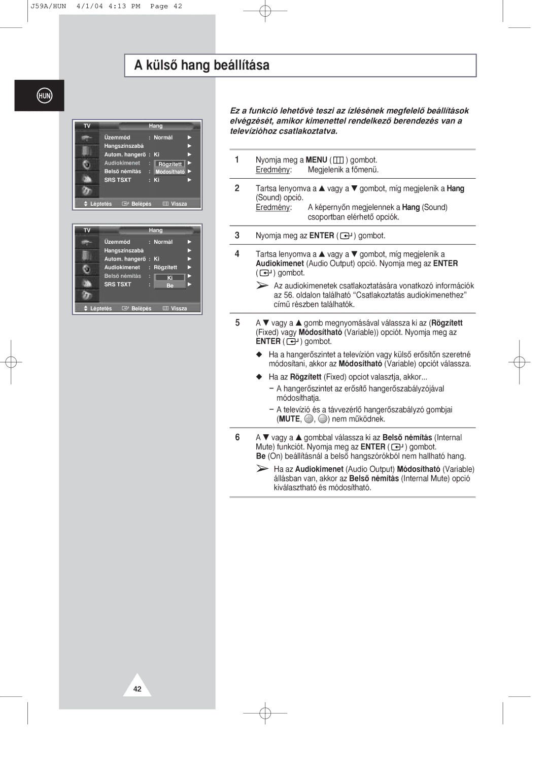 Samsung SP43T8/54T8, SP43Q1/47Q1 manual KŸlsÎ hang be‡ll’t‡sa 