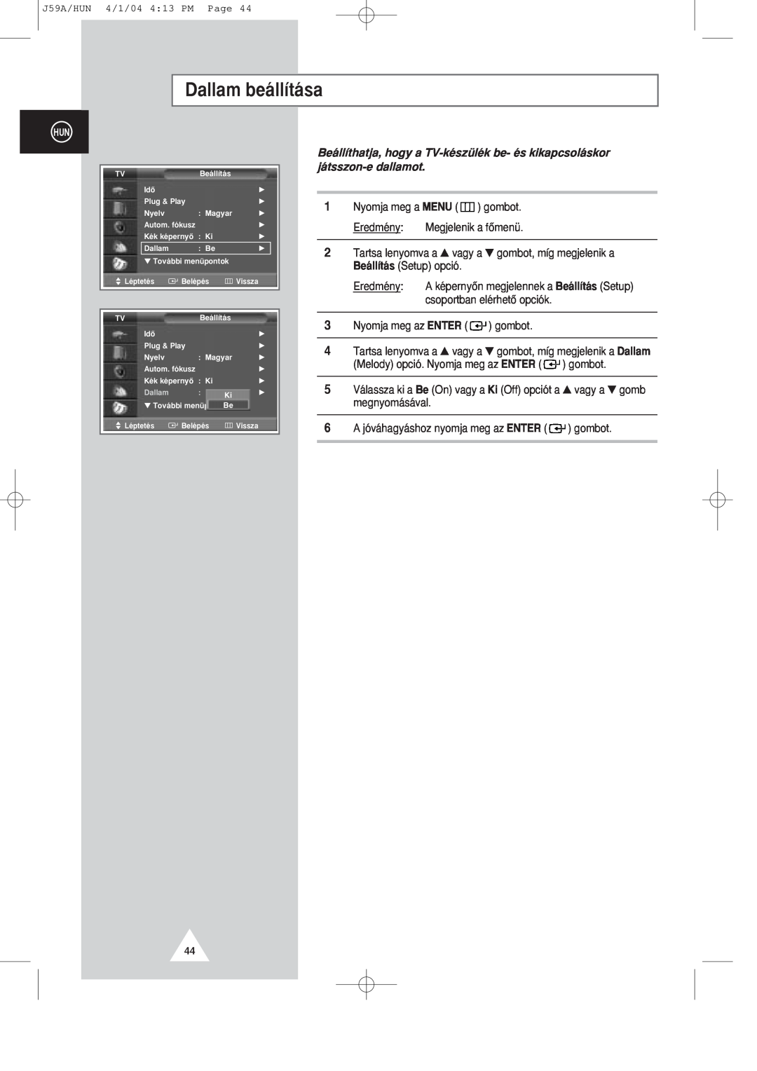 Samsung SP43T8/54T8, SP43Q1/47Q1 manual Dallam be‡ll’t‡sa 
