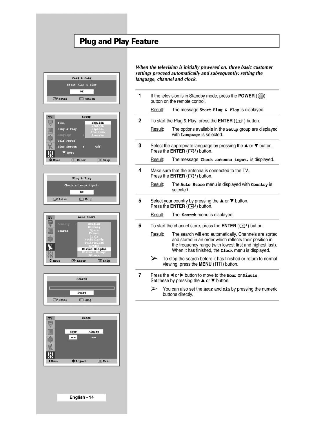 Samsung SP43Q5 manual Plug and Play Feature, Start Plug & Play Enter Return Setup Time 