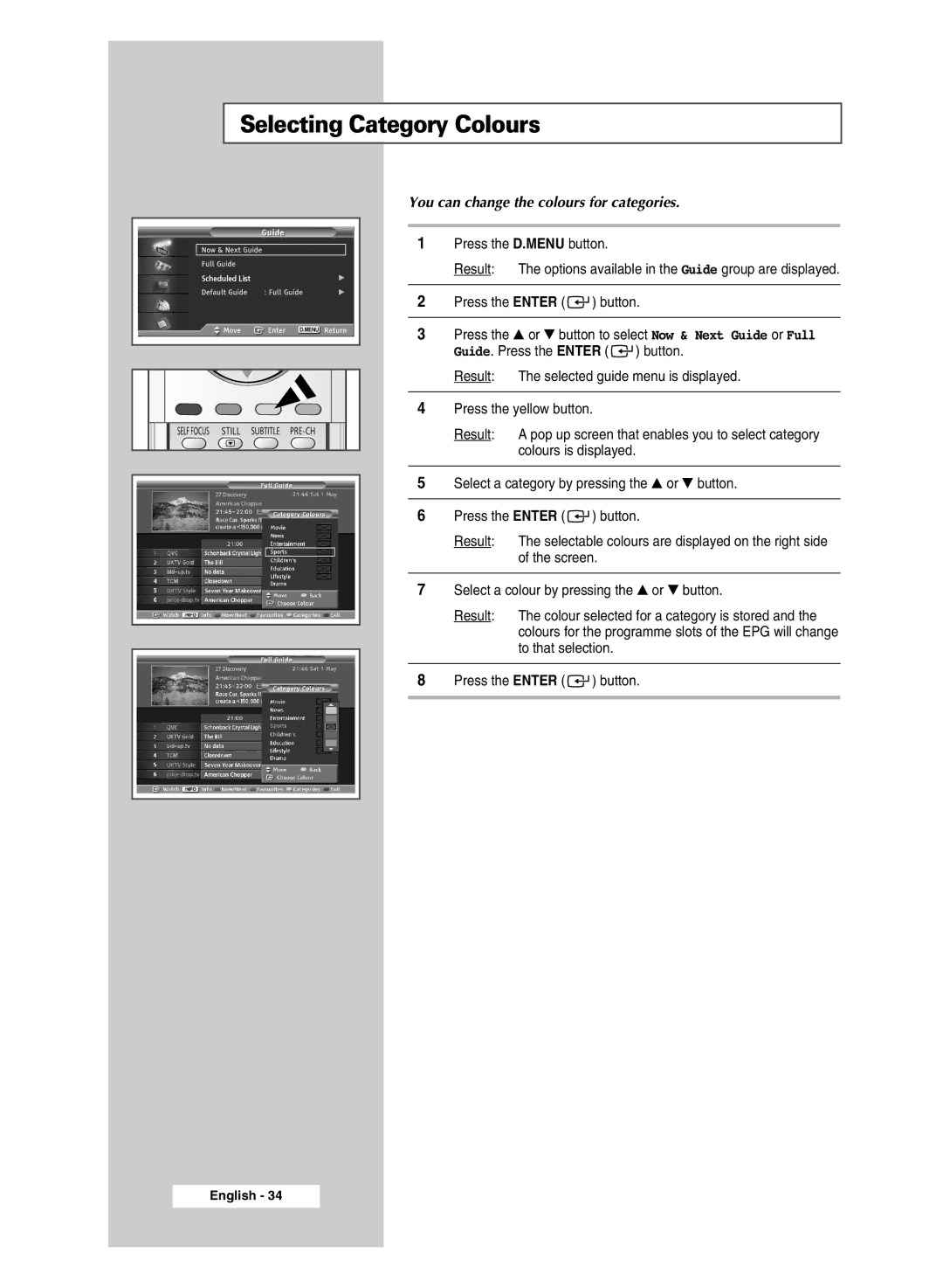 Samsung SP43Q5 manual Selecting Category Colours, You can change the colours for categories 