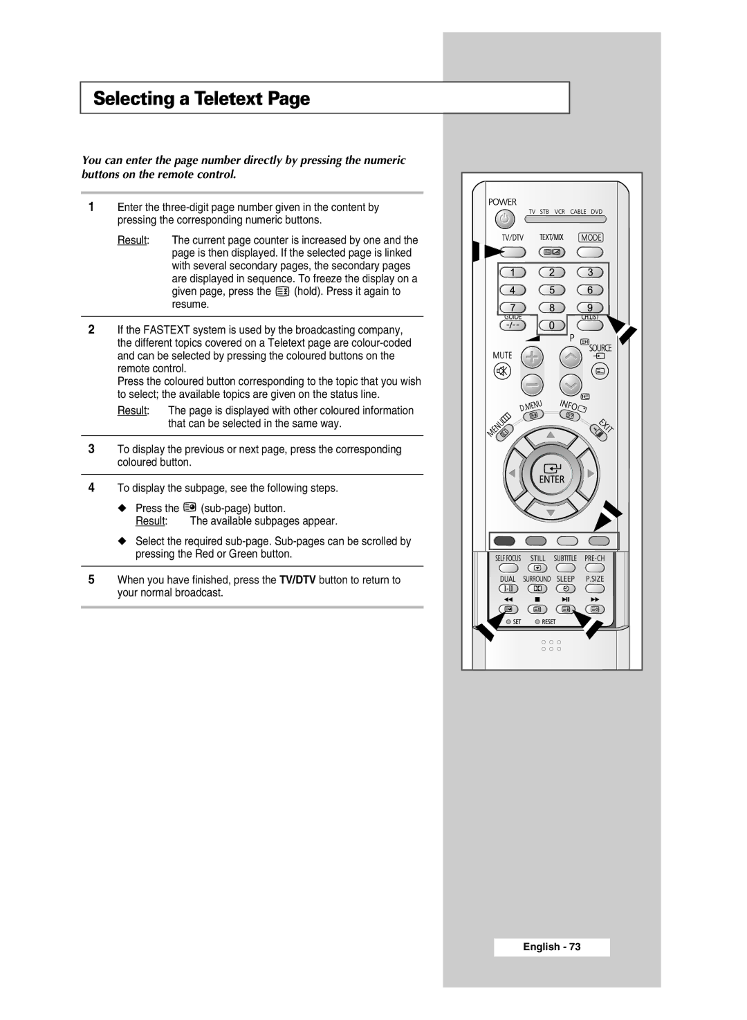 Samsung SP43Q5 manual Selecting a Teletext 