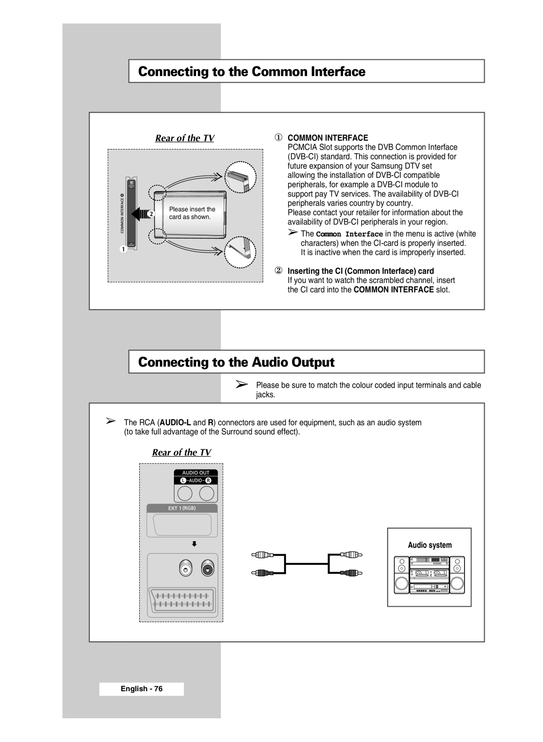 Samsung SP43Q5 manual It is inactive when the card is improperly inserted, ② Inserting the CI Common Interface card 