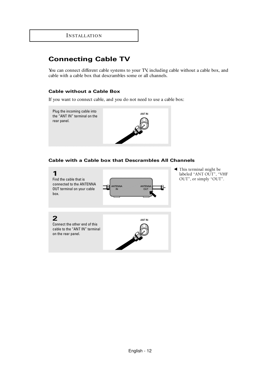 Samsung SP43Q5HL Connecting Cable TV, Cable without a Cable Box, Cable with a Cable box that Descrambles All Channels 