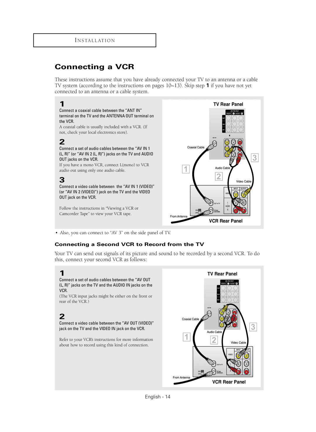 Samsung SP43Q5HL, SP47Q5HL manual Connecting a VCR, Connecting a Second VCR to Record from the TV 